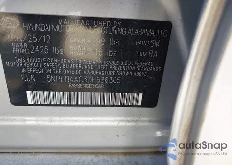 2013 Hyundai Sonata Gls z USA, uszkodzony, nr VIN 5NPEB4AC3DH536305